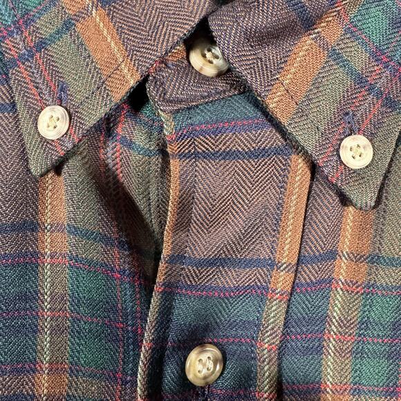 Sir Pendleton Shirt Mens Medium Brown Green Plaid Virgin Wool Button Down - Picture 6 of 16